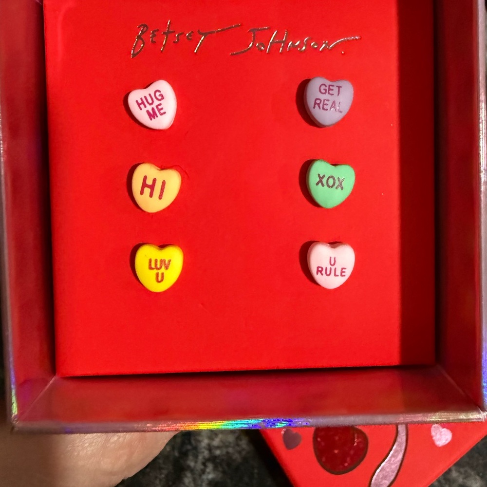 Betsey Johnson Conversation Heart Earrings Set